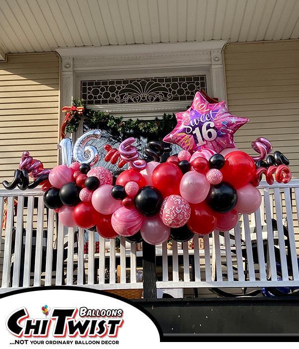 Sweet Sixteen Decorated Garland in shades or pink and black