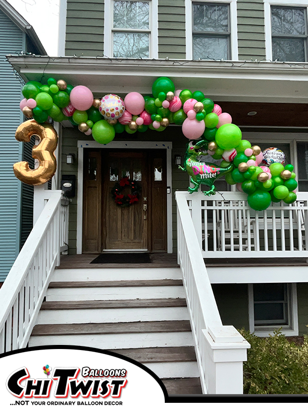 dinosaur theme balloon garland porch install